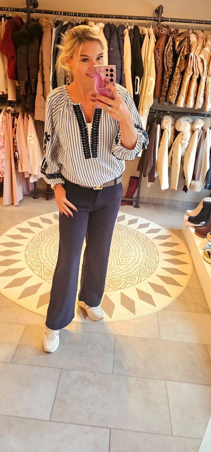 Ribfluweel broek Navy  met riem