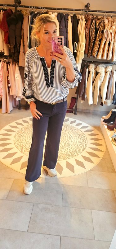 Ribfluweel broek Navy  met riem