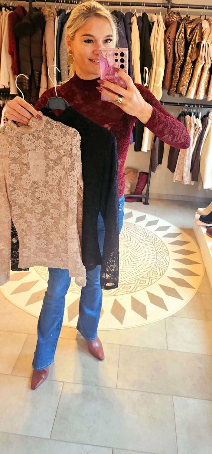 Lise kanten longsleeve Bordeaux