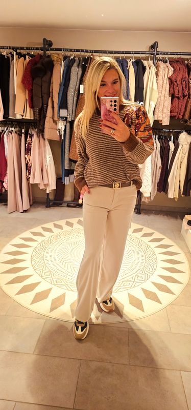 Ribfluweel broek Beige met riem