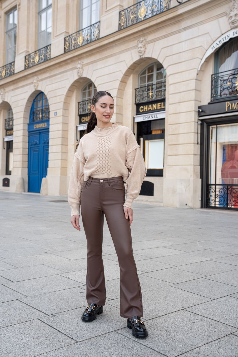 Lederlook flared - Bruin