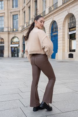 Lederlook flared - Bruin