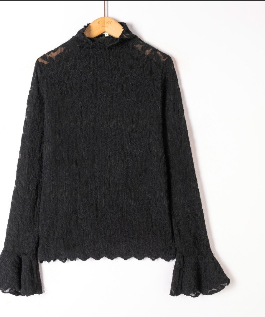 Lace longsleeve Flower - Zwart