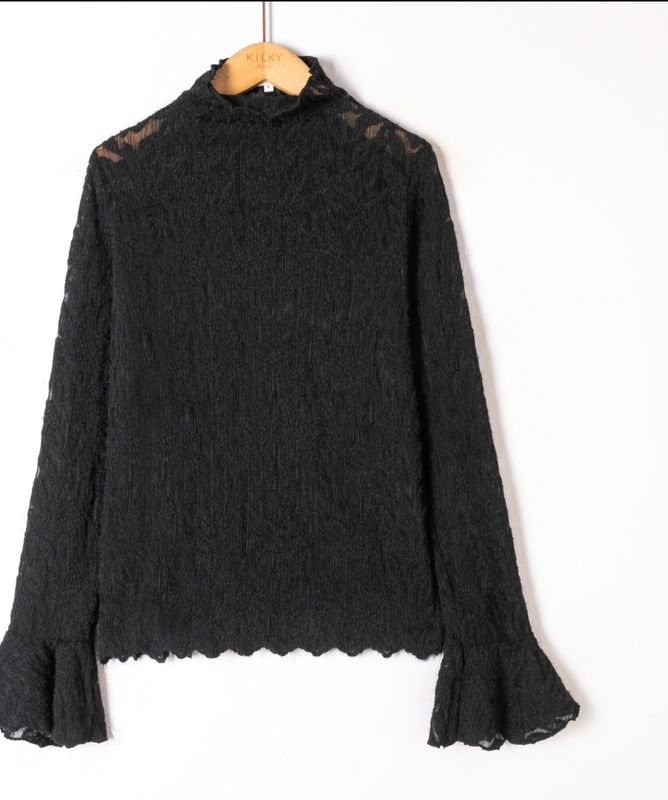 Lace longsleeve Flower - Zwart