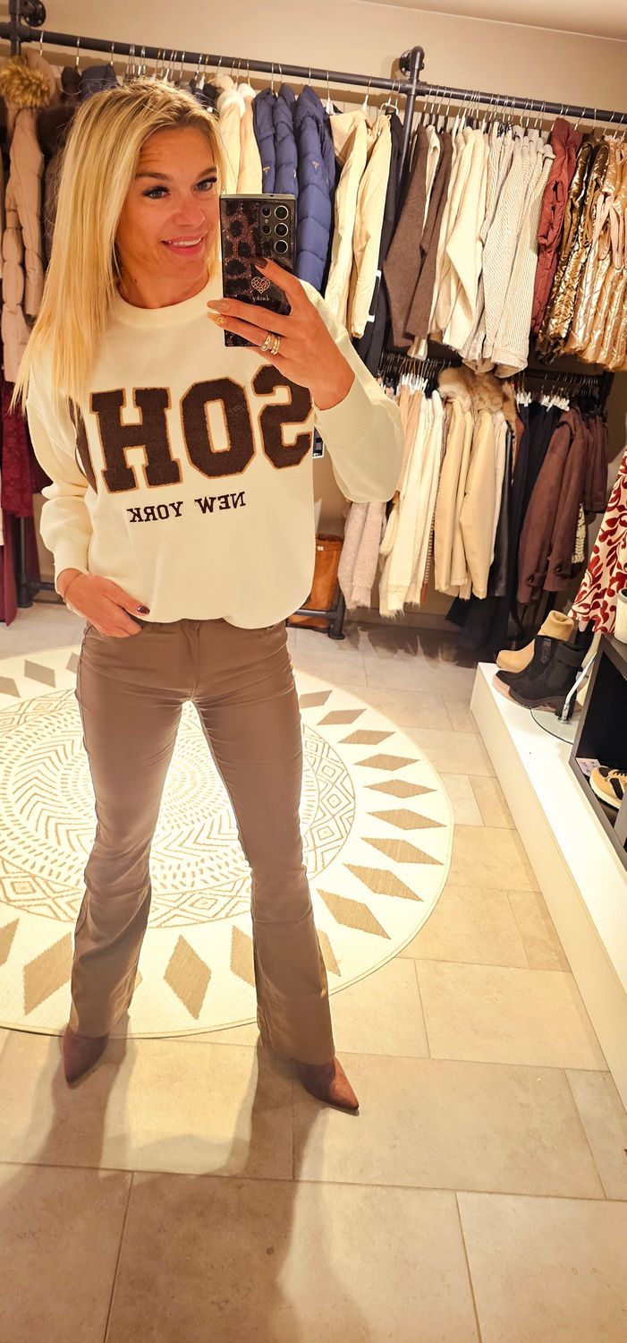 Lederlook broek flared bruin