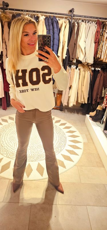 Lederlook broek flared bruin