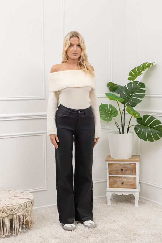 Folyrose lederlook wide leg