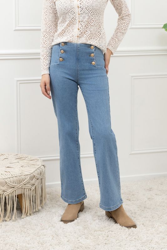 Folyrose - knopen bovenaan - Jeans Blauw