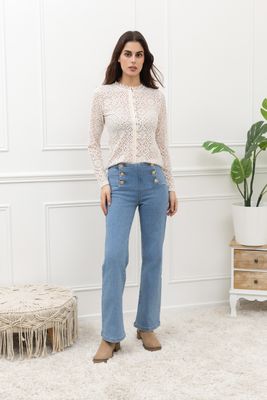 Folyrose - knopen bovenaan - Jeans Blauw
