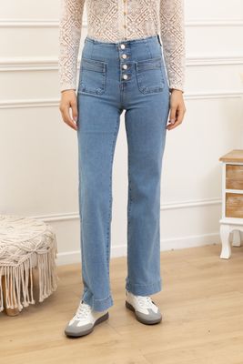 Folyrose - Wide leg pockets - Knopen -Blauw