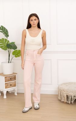 Folyrose - Wide leg pocket met knoop - Roos