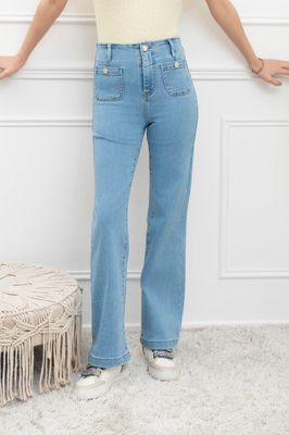 Folyrose - Wide leg pocket met knoop - Blauw