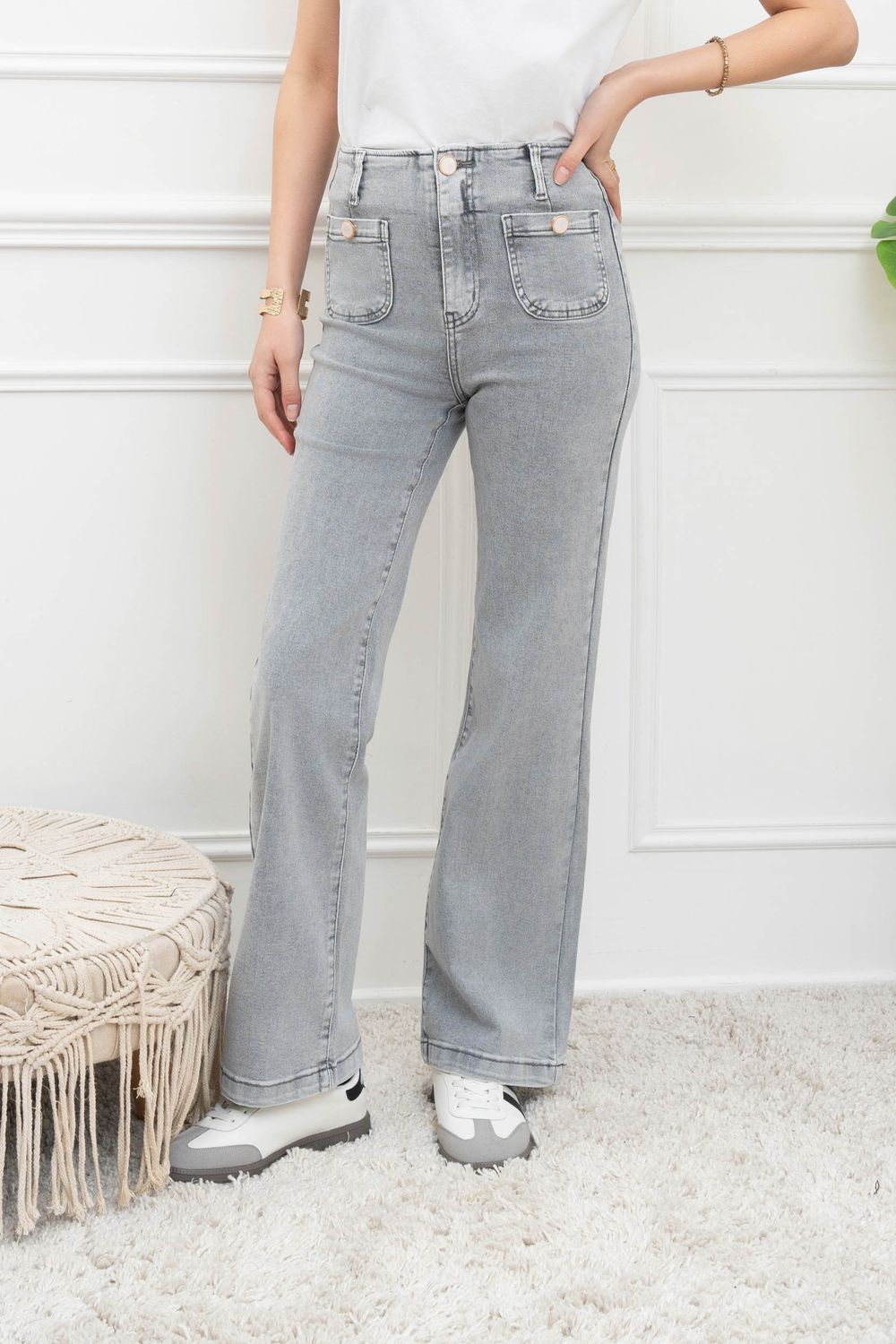 Folyrose - Wide leg pocket met knoop - Grijs