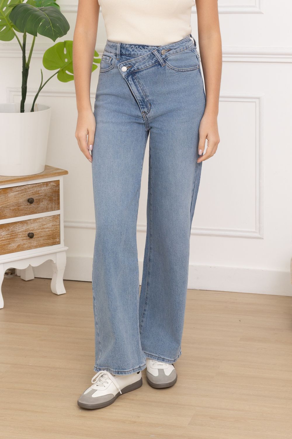 Folyrose - Wide leg schuine rits