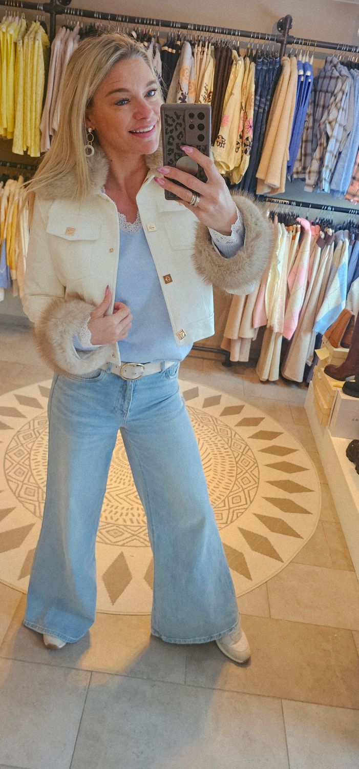 Lederlook jas Vera - Wit  ( pels kan eraf)