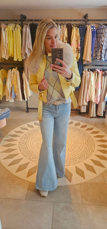 Lederlook jas Cecile - Geel ( pels kan eraf)