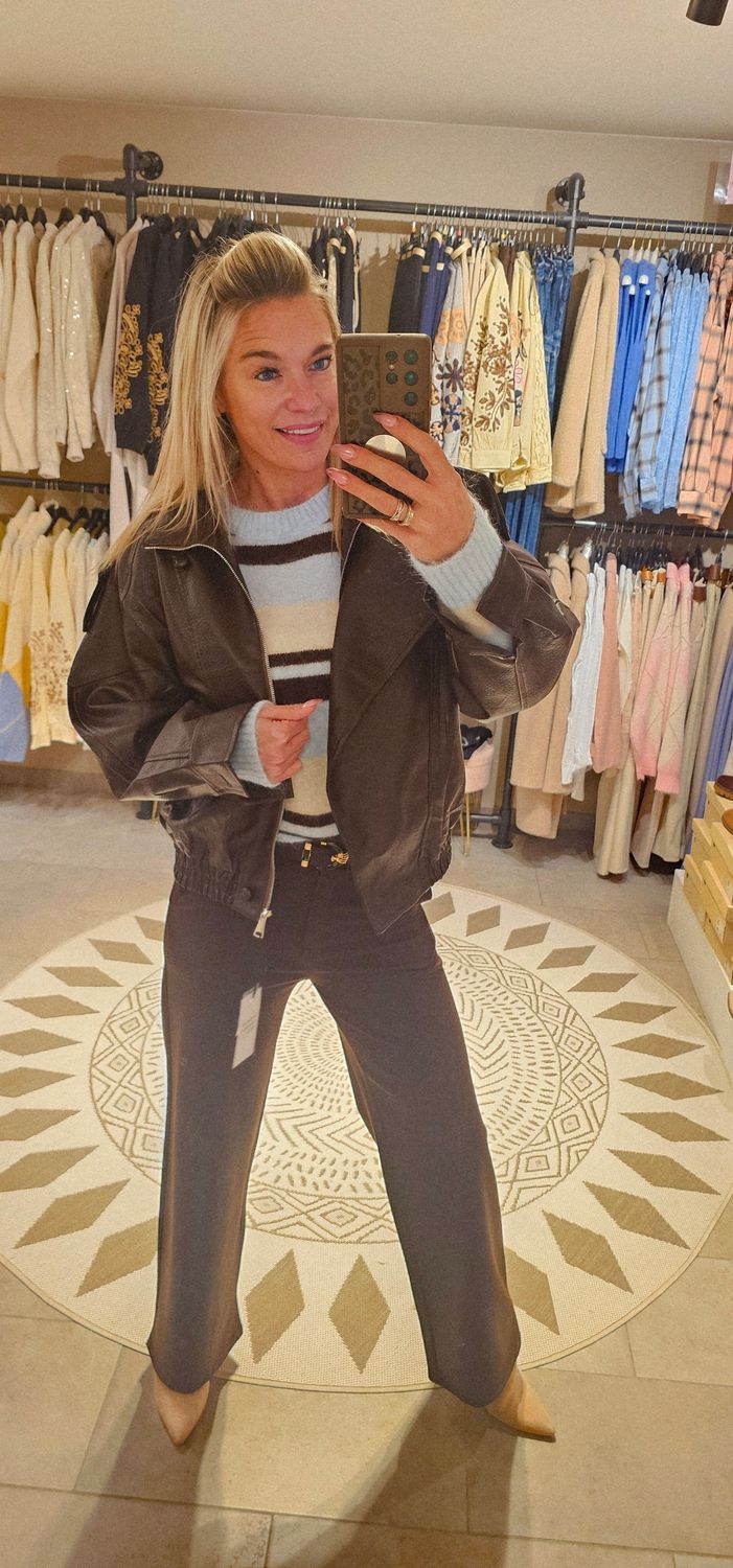 Lederlook jas oversized - Bruin