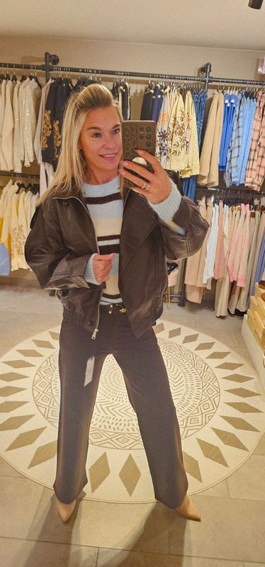 Lederlook jas oversized - Bruin