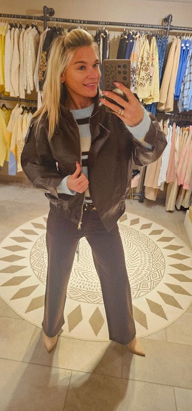 Lederlook jas oversized - Bruin
