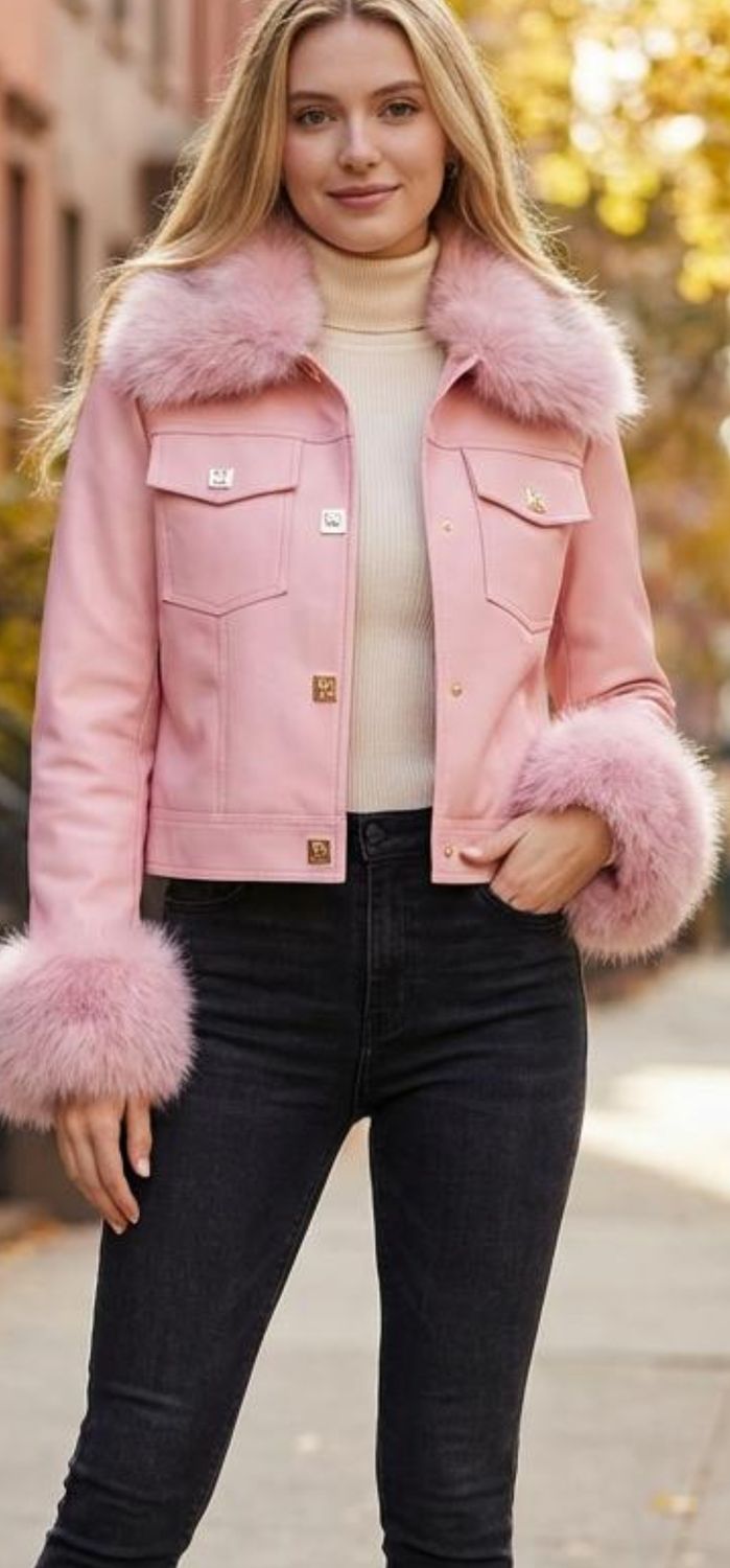 Lederlook jas Vera - Roos  ( pels kan eraf)