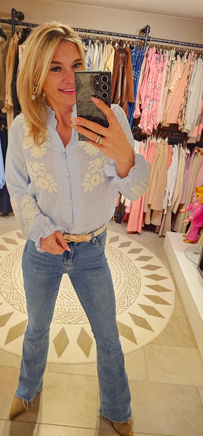 Blouse Marie - Blauw / ecru