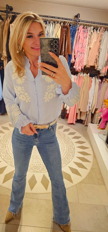 Blouse Marie - Blauw / ecru