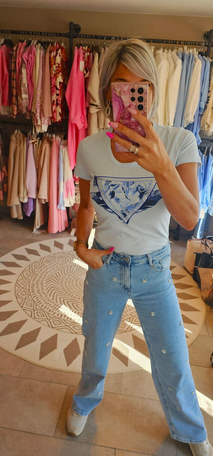 Guess t shirt strass - babyblauw