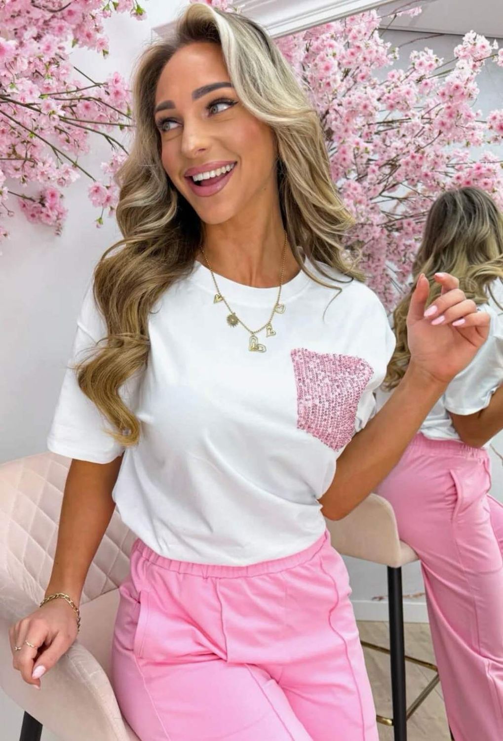 T-shirt glitter zakje - Roos