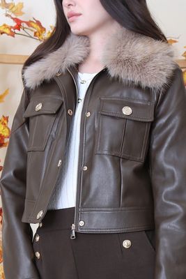 Lederlook jas pels - Bruin