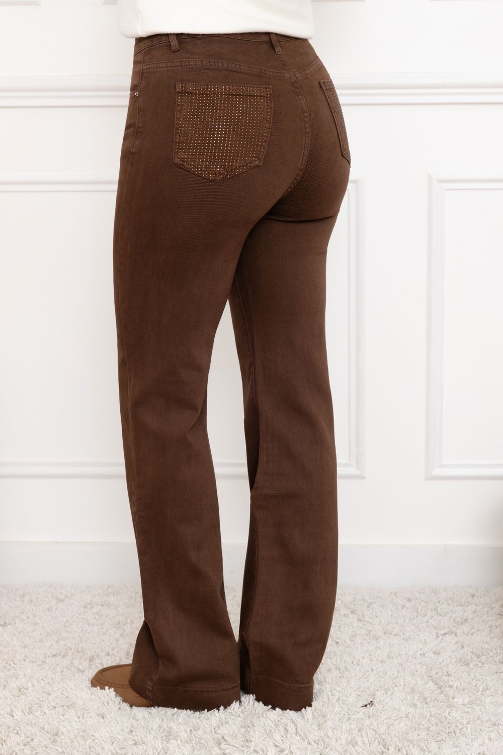 Folyrose wide leg strass - bruin
