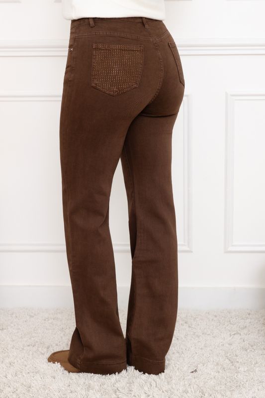 Folyrose wide leg strass - bruin