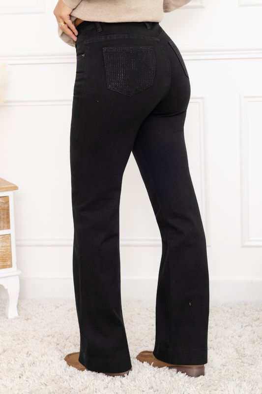 Folyrose wide leg strass - zwart