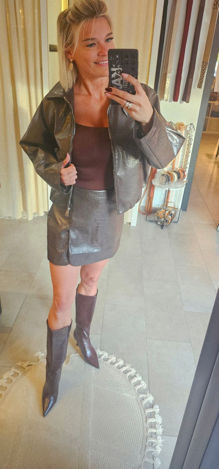 Lederlook skort Croco - Choco