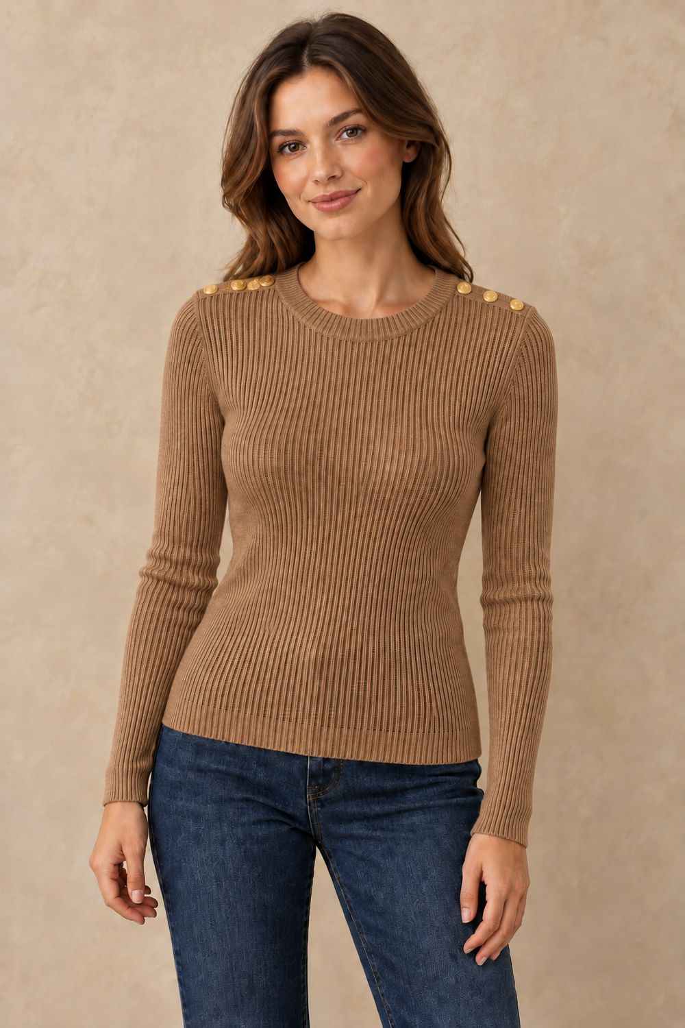 Ribtrui knopen - camel