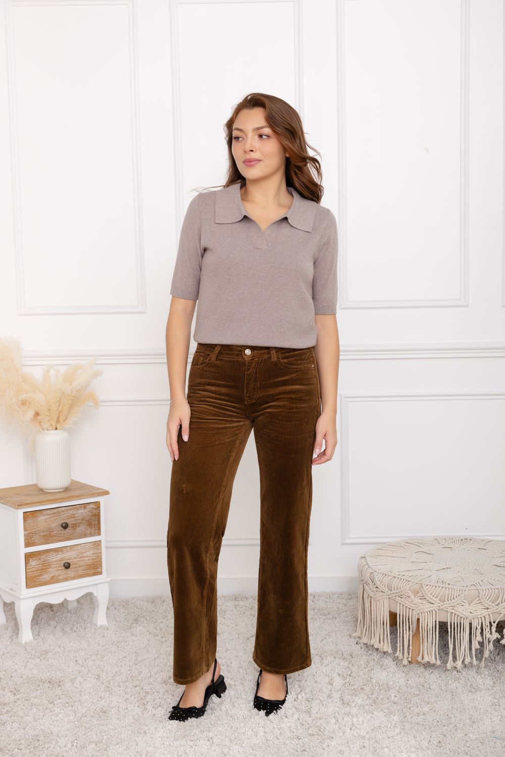 Folyrose wide leg - ribfluweel