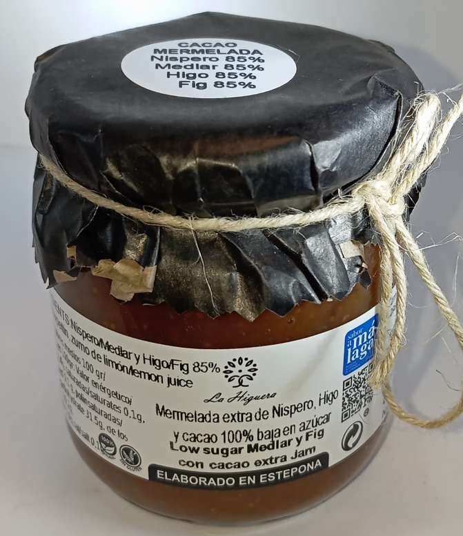 Mermelada extra de níspero, higo y cacao 100%. Baja en azúcar 250g