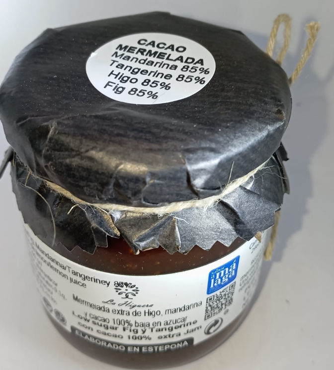 Mermelada extra de higo, mandarina y cacao 100%. Baja en azúcar 250g