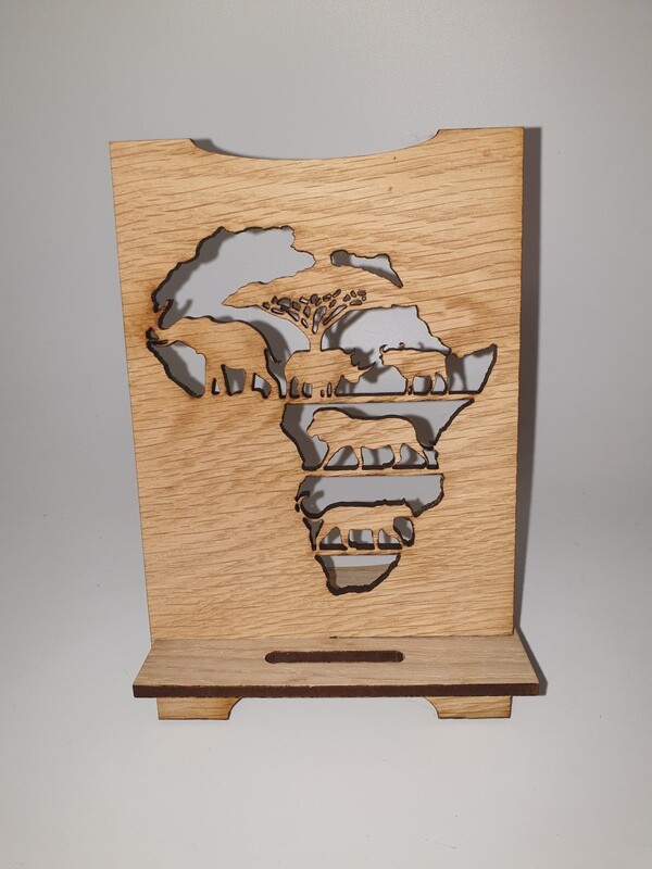 Mobile  Phone Stand The Big Five Africa Wooden