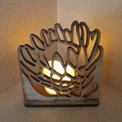 Tealight wooden candle holder Protea