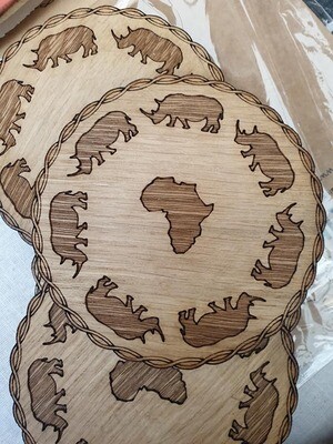 Coasters wooden set of 4 Rhino Africa