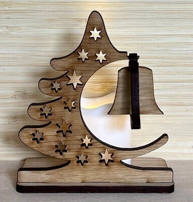 Tealight wooden candle holder Christmas tree with Bell