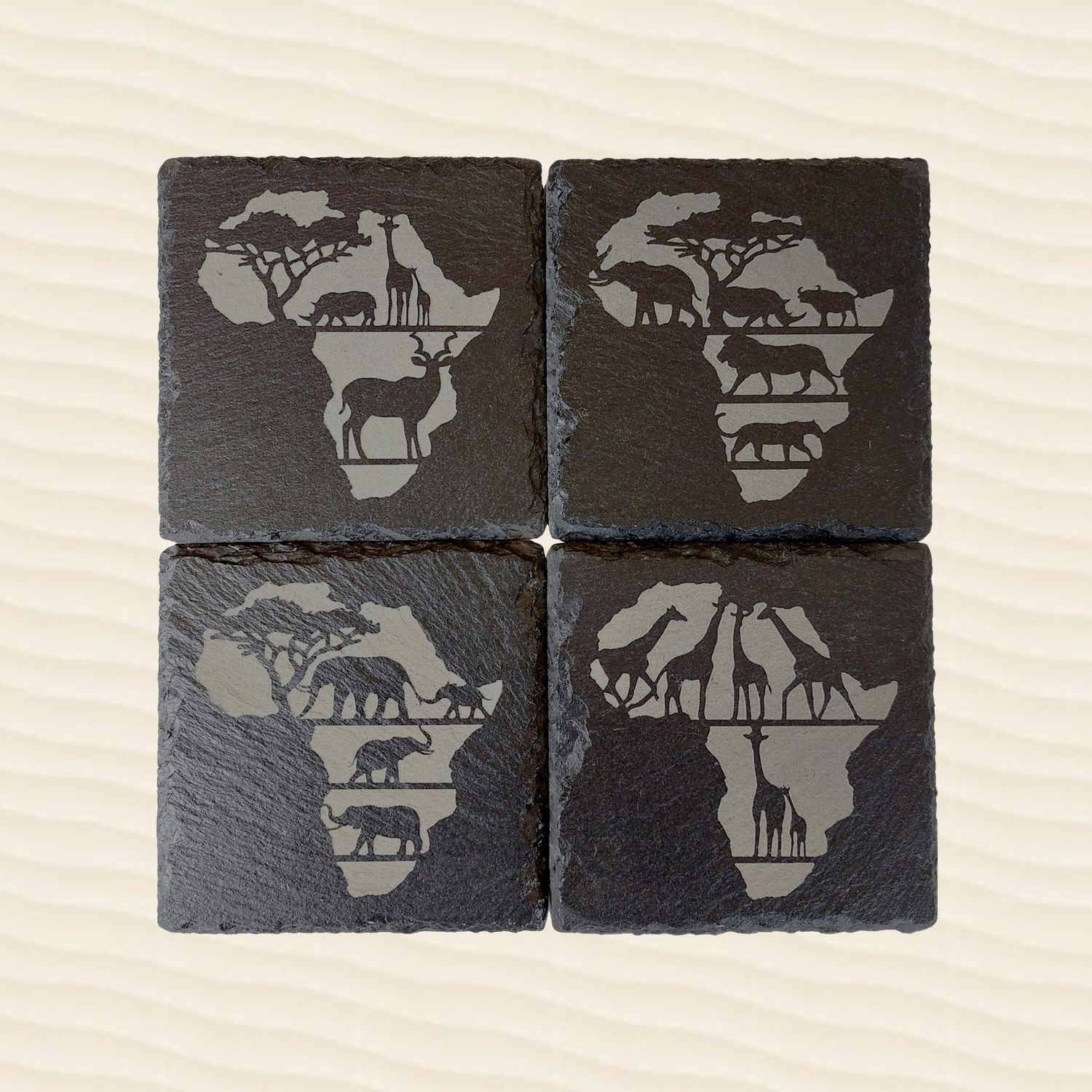 Coasters Slate set of 4  Mix Animals in Africa