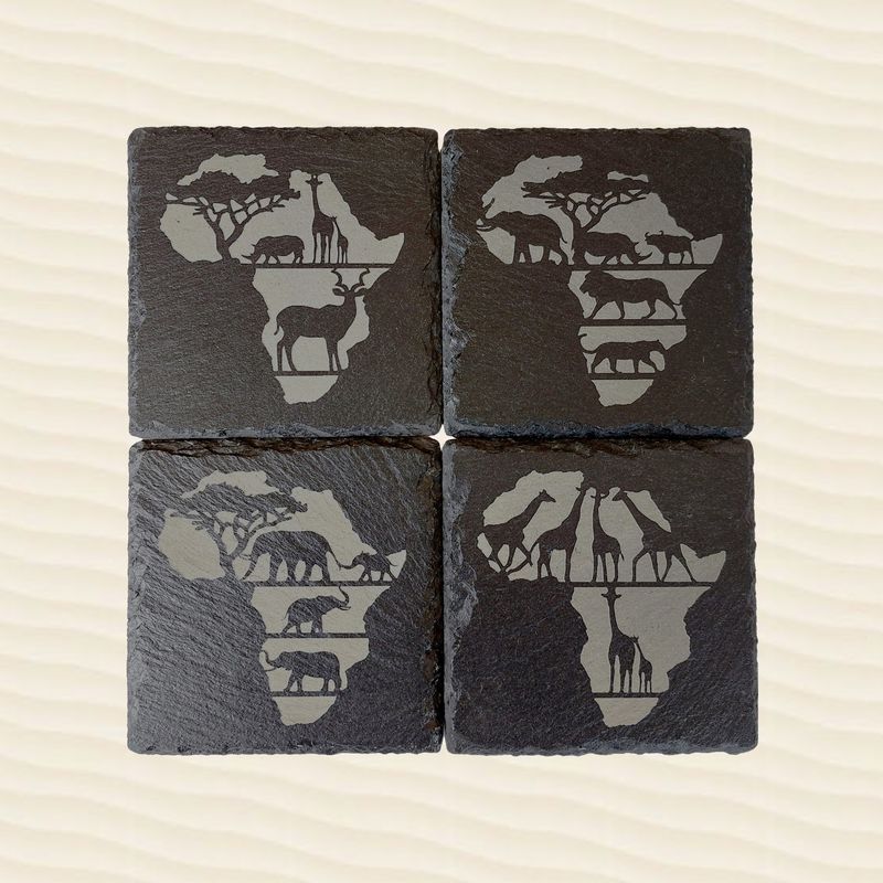 Coasters Slate set of 4  Mix Animals in Africa