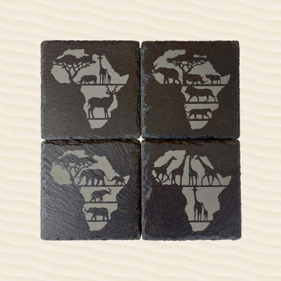 Coasters Slate set of 4 Mix Animals in Africa