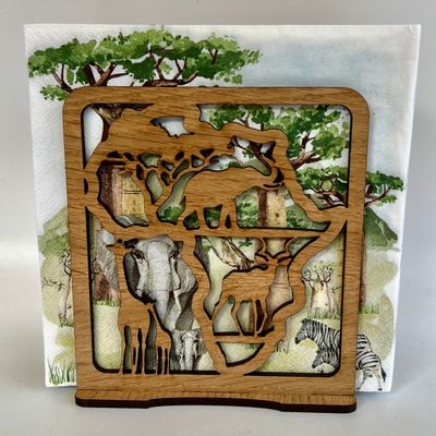 Serviette holder  African Wildlife Kudu Giraffe Elephant