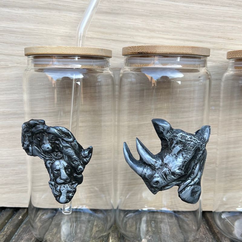 Glass Mason Jar ( Wooden lid & Glass straw ) AFRICA