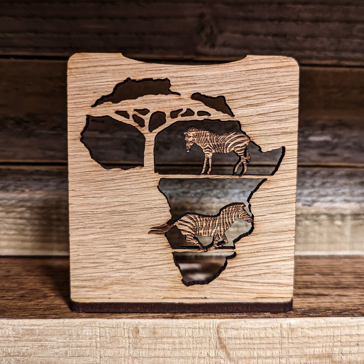 Tealight wooden candle holder Africa Zebra Print