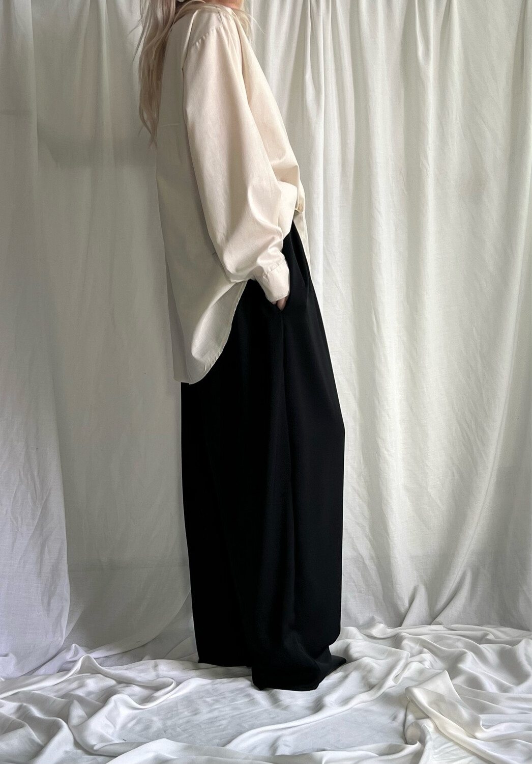 Pantalone morbido / crepe cady nero