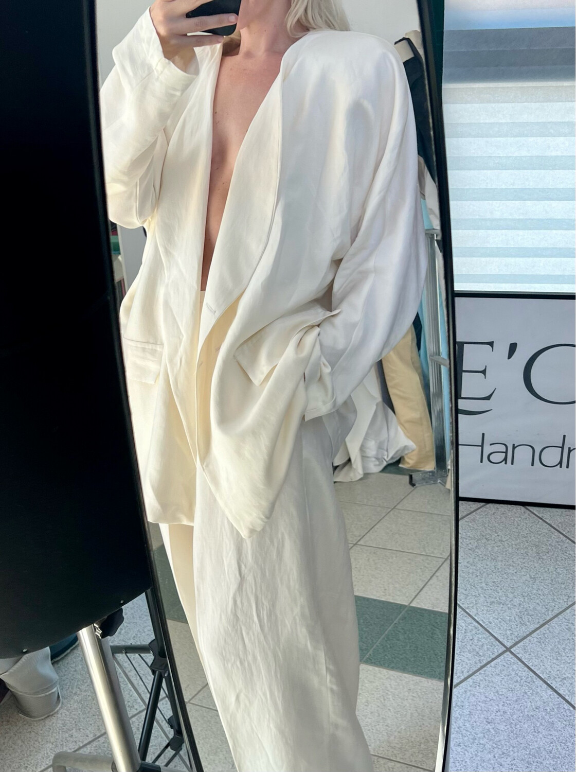 Tailleur in lino e seta Giacca+Pantalone/ bianco panna