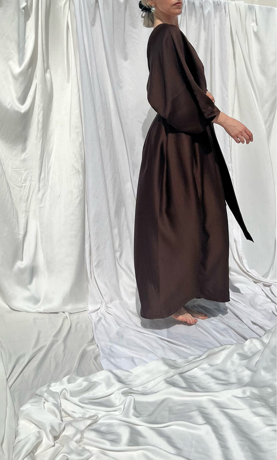 Maxi tuta a V in crepe/ cioccolato
